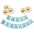 Miniatyrbilde 1 av 5: Lys Blå HAPPY BIRTHDAY Banner med 5 stk Gull Konfetti Ballonger
