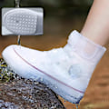 Miniatyrbillede 1 af 5: Regnstøvleovertræk Vandtætte Regnstøvleovertræk Silikon Sko Beskytter Oversko Sandkontrol Anti-Slip Foldbar Genanvendelig Galoscher (L, Hvid)