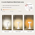 Miniatyrbillede 3 af 5: Bærbar LED-bordlampe, 3-trins lysstyrke metal skrivebordslampe, 3 farver berøringskontrol genopladelig lampe, natlys, sengebordslampe (hvid)