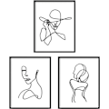 Miniatyrbild 1 av 5: 3 st Poster Minimalistisk Linjekonst Tryck ，Svart Vit Ansiktsritning Målningar Bildhängande Kit för Sovrum Vardagsrum, 20x25cm