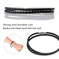 Miniatyrbillede 5 af 5: Læderarmbånd med dobbelt flettet læderarmbånd til mænd og kvinder i rustfrit stål
