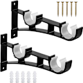Miniatyrbillede 1 af 5: Gardinstangbeslag, Dobbelt Gardinstangbeslag, Sort Heavy Duty Aluminiumlegering Gardinstangbeslag