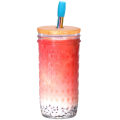 Miniatyrbilde 1 av 5: Iskalde kaffekopper drikkeglass, 20 oz gjenbrukbare Boba tekoppsett glasskrukker bred munn smoothieflaske med sugerør og bambuslokk Mason-krukke
