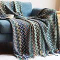 Miniatyrbild 1 av 5: Stickad filt med tofsar Houndstooth Boho Rutig gosig filt Stickad filt Överkast Släng filt Dekorativ filt för soffa säng blue 127*180cm