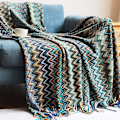 Miniatyrbild 1 av 5: Stickad filt med tofsar Houndstooth Boho Rutig gosig filt Stickad filt Överkast Släng filt Dekorativ filt för soffa säng blue 130*230cm
