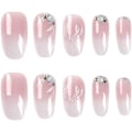 Miniatyrbilde 3 av 4: 24 stk Korte Kistefalske Neglene Stick på Neglene Rosa Hvit Trykk på Neglene med Rhinestones Blomstermønster Avtakbare Lim-på Neglene Falske Neglene Kvinner Jenter