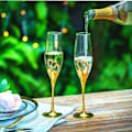 Miniatyrbild 3 av 5: Bröllopschampagneglas Set Silver Toasting Flute Glas 2-pack med Rhinestone-kantade hjärtdekoration, Guld