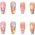 Miniatyrbild 2 av 5: 24 st Flower Fake Nails Långa, Rosa Fransk Press på Naglar Mönster, Söta Medium Ballerina Stick på Naglar för Kvinnor, Akryl Kista Falska Naglar