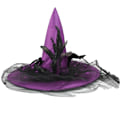 Miniatyrbillede 4 af 5: Heks Hat, Fjer & Netting, Sort Deluxe, Halloween Kostume Tilbehør, Heks Udklædningshatte-Sort
