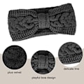 Miniatyrbillede 2 af 4: Vinterstrikkede termiske pandebånd til kvinder Strikkede sløjfe fløjl ørevarmer pandebånd til damer piger, elastiske hæklede hårbånd tyk turban Gray,Black