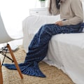 Miniatyrbilde 2 av 4: Teppe havfruehale teppe strikket fiskehale teppe sofa teppe Navy blue 80*180cm