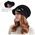 Miniatyrbillede 4 af 5: Damer Slouchy Strikket Hat Vinter Varmt Fleeceforet Beanie Hat Strækbar Skull Cap med Visir Brim, Sort