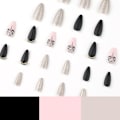 Pikkukuva 4 / 5: 24 kpl tekonkynnet keskikokoiset, Stiletto Frosted Stick on Nails Black Press on Nails with Glue Stickers, Glitter Removable Glue-on Nails Fake Nails Set