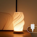 Miniatyrbillede 1 af 5: Sengelampe med træbase - Bordlampe med knapstyring til soveværelset 12-trins dæmpbar natbordlampe med lampeskærm (Hvid-E, Medium)