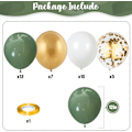 Miniatyrbillede 2 af 5: Salviegrønne og Guld Balloner, 12 Tommer Olivengrøn Hvid Metallic Guld Konfetti Latex Balloner Sæt