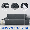 Miniatyrbild 3 av 5: 1-delad sofföverdrag för 3-sits soffa, stretchigt sofföverdrag, husdjursvänligt, halkfritt möbelskydd (mörkgrå)