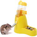 Pikkukuva 5 / 5: 3-in-1 Hamsterin riippuva vesipullo lemmikkieläinten automaattinen annostelija pohjalla kääpiöhamsterille, hiirille, rotille ja siileille (80 ml, keltainen)