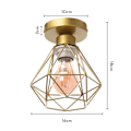 Miniatyrbillede 2 af 5: Retro loftslampe 16CM Vintage loftslampe i industrielt design Geometrisk lampeskærm E27 lampe lavet af jernbur Pendellampe guld (2 stk.)