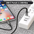 Miniatyrbild 2 av 5: USB till USB C-adapter 2-pack, typ C hona USB A hane konvertera laddare för Apple Watch Series 7 8, iPhone 11 12 13 14 15 Pro Max silver