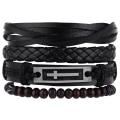 Miniatyrbild 1 av 5: 4 st läderarmband set för män kvinnor, kors charm svart brun bred handledsband, vävt läderarmband, manschett wrap armband set