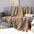 Miniatyrbillede 1 af 5: Strikket tæppe med kvast Houndstooth Boho ternet hyggeligt tæppe Strikket tæppe Sengetæppe Kast tæppe Dekorativt tæppe til sofa seng yellow 127*180cm