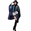 Miniatyrbillede 2 af 5: Dame Poncho Cape Oversized Vinter XXL Dame Tørklæde Lang Høj Kvalitet Reversible Cape Poncho Patchwork Design Tæppe Stof Tørklæde Sjal Cape