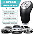 Miniatyrbild 4 av 5: 5-växlad manuell växelspaksknopp för Renault Clio III 2005-09, Megane 2 Laguna 2 2003-09, Clio 4 2012-19 Svart läder, med adapter