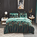 Miniatyrbillede 1 af 5: Dynebetrækssæt 240x220 cm med 2 x pudebetræk 50x65 cm, geometrisk Boho-print mikrofiber sengetøjssæt Green 220*240cm