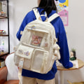 Miniatyrbild 5 av 5: Ryggsäck med hänge, stor kapacitet söt björn accessoarer ryggsäck för skolan Multi Pocket Rucksack för tonårsflickor Söt Kawaii skolryggsäckar Beige