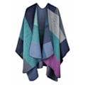 Miniatyrbillede 4 af 5: Dame Poncho Cape Oversized Vinter XXL Dame Tørklæde Lang Høj Kvalitet Reversible Cape Poncho Patchwork Design Tæppe Stof Tørklæde Sjal Cape