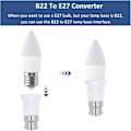 Miniatyrbild 4 av 5: 2-pack B22 till E27 Sockelomvandlare, Bajonett till Skruv Edison Glödlampa Adapter, BC till ES Lampbas Adapter, Max Effekt 60W, Spänning 0-250V
