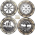 Miniatyrbild 1 av 5: Viking nordisk mytologi runor träprydnader medeltida dekorativa väggskulpturer väggprydnad kompass livets träd väggdekoration A