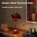 Miniatyrbilde 2 av 5: Blomsterpot trådløs bordlampe, 1800mAh batteri sopp bordlampe, bærbar terrasse bordlampe, liten oppladbar lampe (rød)