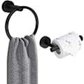 Miniatyrbillede 1 af 5: Toiletpapirholder Håndklæde Ring, Vægmonteret Toiletpapirholder, 2 Stykker Klassisk Rustfrit Stål Badeværelsestilbehør, Mat Sort