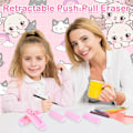 Miniatyrbillede 2 af 5: Skydeligt tilbagetrækkeligt blyantsviskelæder Push-Pull gummi viskelæder og 4 stk. refill viskelædere til studerende skoleartikler skrivekontor (Pink)