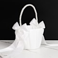 Miniatyrbilde 1 av 5: Blomsterpikekurver for bryllup, hvit blomsterkurv med perle håndtak for blomsterpiker