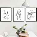 Miniatyrbilde 2 av 5: 3 stk. Minimalistiske linjekunstplakater, svart-hvitt ansiktstegning, maleri, bilde, opphengssett for soverom, stue, 20x25cm