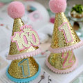 Miniatyrbilde 2 av 5: Fødselsdagshue Glitter Keglehatt Justerbar Tiara Hodebånd Glitter Prinsesse Fødselsdagshue for Baby Jente Gutt, Rosa-1