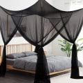 Miniatyrbilde 1 av 5: Myggnetting, king size fire hjørne stolper gardiner seng baldakin for enkeltseng egnet for alle barns senger og voksne senger, barnerom black