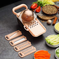 Miniatyrbild 5 av 5: Rivjärn Slicer Grönsak/ost Slicer Mat Slicer Cutter 5-i-1 för Prep Multi-Funktion Kökshjälp Hackare Skalare med Handskydd-röd