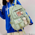Miniatyrbild 4 av 5: Ryggsäck med hänge, stor kapacitet söt björn accessoarer ryggsäck för skolan Multi Pocket Rucksack för tonårsflickor Söt Kawaii skolryggsäckar Green
