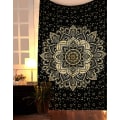 Miniatyrbillede 1 af 5: Tapet Mandala, Boho Vægdekoration, Sort Guld Æstetisk Værelse Indretning, Vægklæde Psykedelisk Vægophæng 100x150 cm C 100*150cm