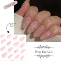 Miniatyrbillede 2 af 5: 24 stk. korte falske negle - Pink French falske negle Tryk på negle - Fuld dækning falske negle Hvide mandelformede stick on negle - Franske falske negle