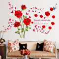Miniatyrbillede 4 af 5: Røde roser blomster vægklistermærker hjem indretning romantisk pige bryllup værelse indretning aftagelige vinyl klistermærker kunst plakater