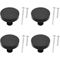 Miniatyrbillede 1 af 5: 4 stk. køkkenskabsknopper 30mm runde skabsknopper runde flade sorte skabsknopper matte sorte skuffeknopper med monteringsskruer (sort) Black