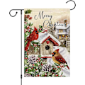 Miniatyrbilde 1 av 4: God Jul Hageflagg Kardinal Rød Fuglebur Velkommen Vinterflagg 12x18 Tommer Dobbeltsidig Burlap Snøbanner (KUN FLAGG)