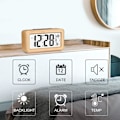 Miniatyrbild 3 av 5: Enkel inställning digital väckarklocka i bambu med temperatur, digital väckarklocka, för sovrum