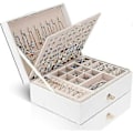 Miniatyrbillede 1 af 3: Smykkeskrin Organizer til Halskæde Øreringe Armbånd Ringe Stort PU Læder Smykkeetui med 3 Stabelbare Lag (Hvid)