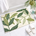 Miniatyrbillede 5 af 5: Skridsikker bademåtte, 45 x 65 cm grønne blade badeværelsesgulvmåtte super blød og vandabsorberende, maskinvaskbar mikrofiber badeværelsestæppe til badeværelse Green leaves