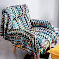 Miniatyrbild 2 av 5: Stickad filt med tofsar Houndstooth Boho Rutig gosig filt Stickad filt Överkast Släng filt Dekorativ filt för soffa säng blue 130*230cm